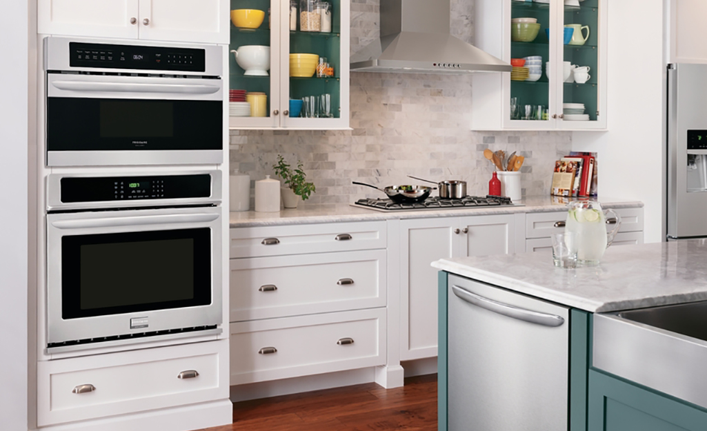 A built-in microwave in a kitchen.