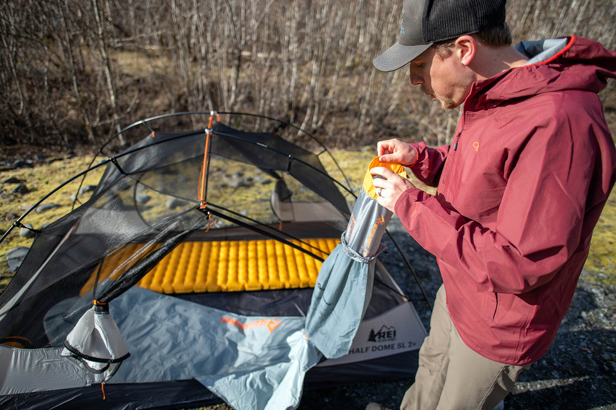 Backpacking sleeping pad (inflating Sea to Summit pump sack)